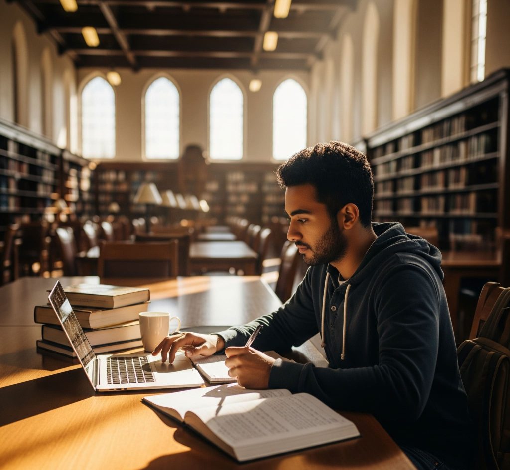 Un estudiante buscando información en internet para saber cómo contratar un seguro de salud válido para el visado en España