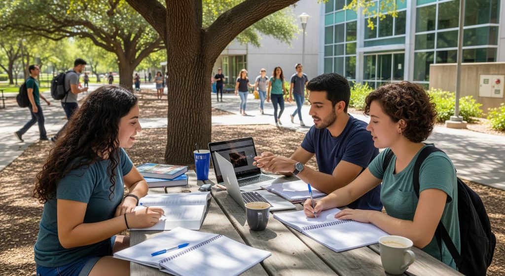 Estudiantes extranjeros en España estudian en un campus tras conseguir el visado con un seguro de salud